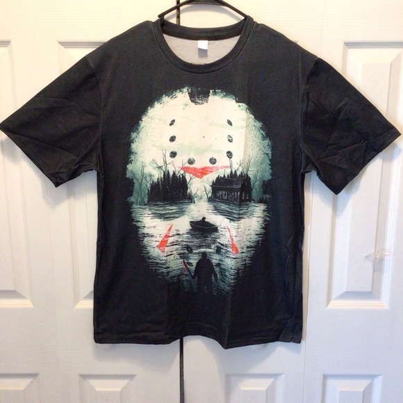 Mens Halloween Horror Scary Crystal Lake Camp Movie Killer Short Sleeve Tee - Picture 6 of 12